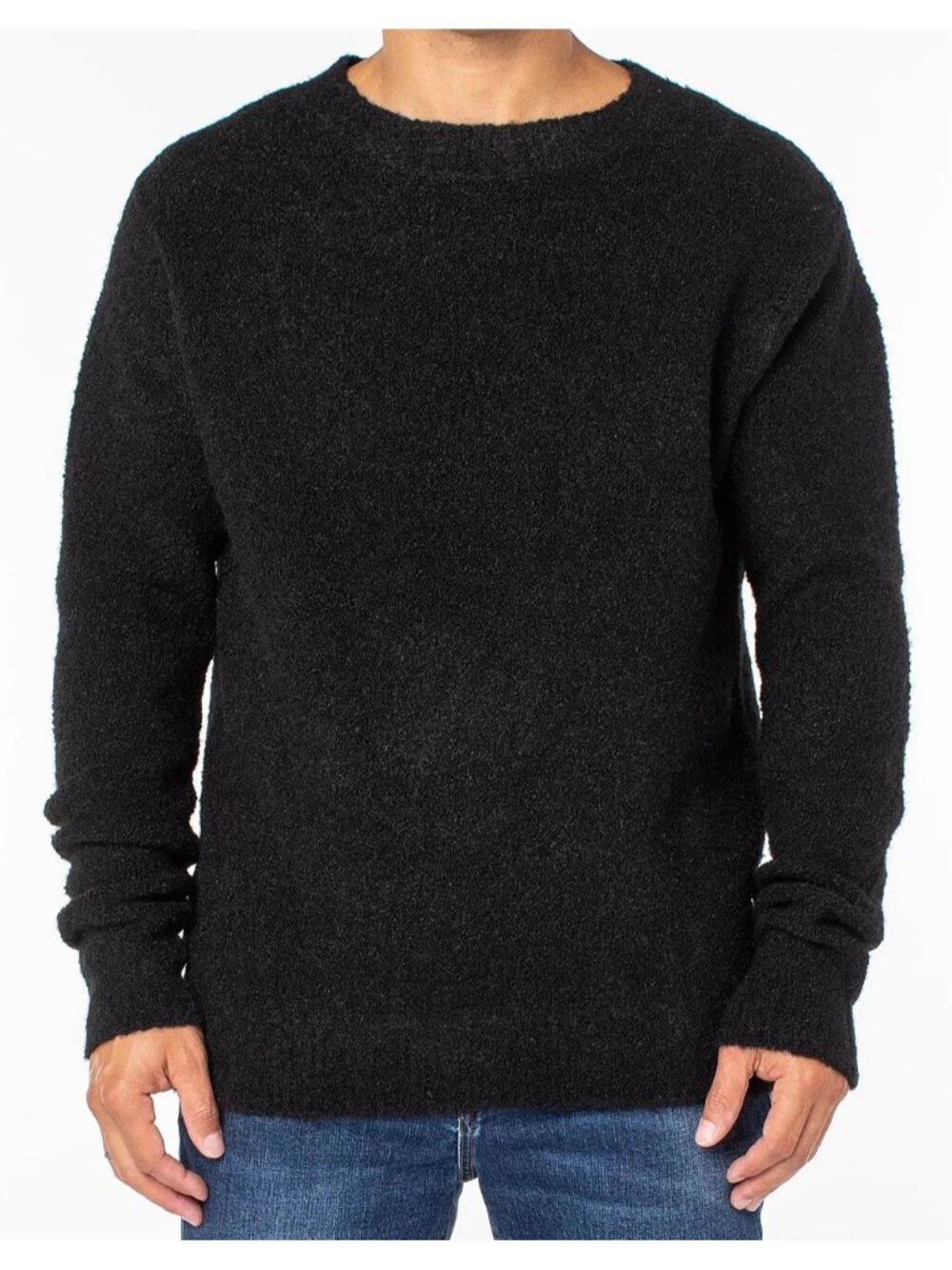 Sanctuary Men's Shaggy Fabric Polyester Blend Pullover Sweater, Black